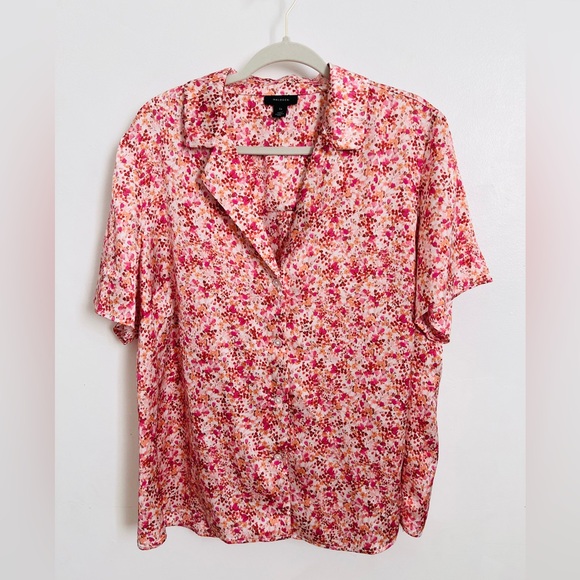 Halogen Floral Button Front Blouse Pink Red Orange 1X - Picture 1 of 9